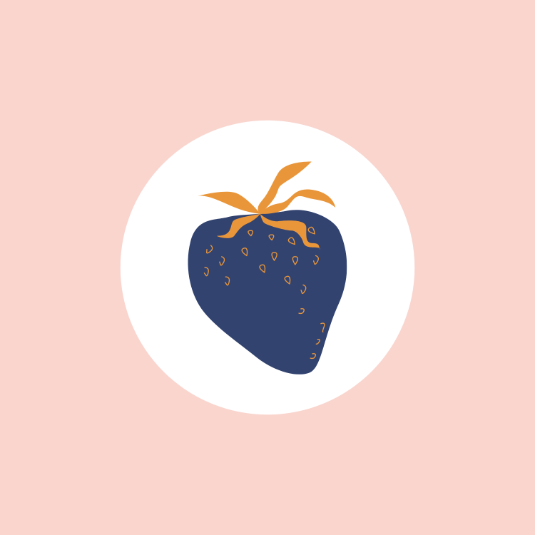 gold and dark blue strawberry with blush background