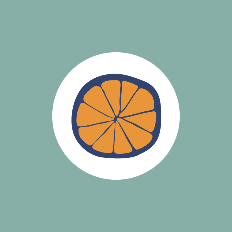 orange and dark blue orange with light blue background